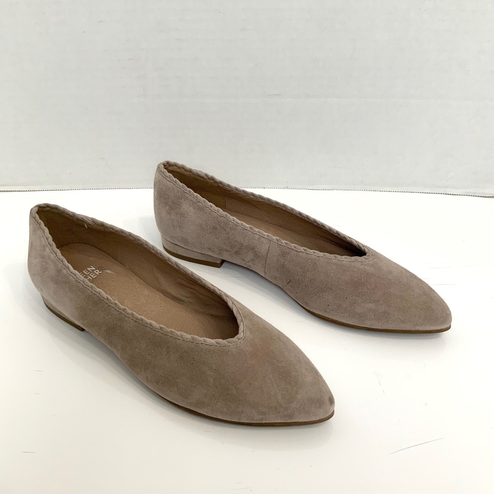 Eileen Fisher Sz 6 Posy Taupe Gray Tan Suede Pointed Toe Flats Capsule Office